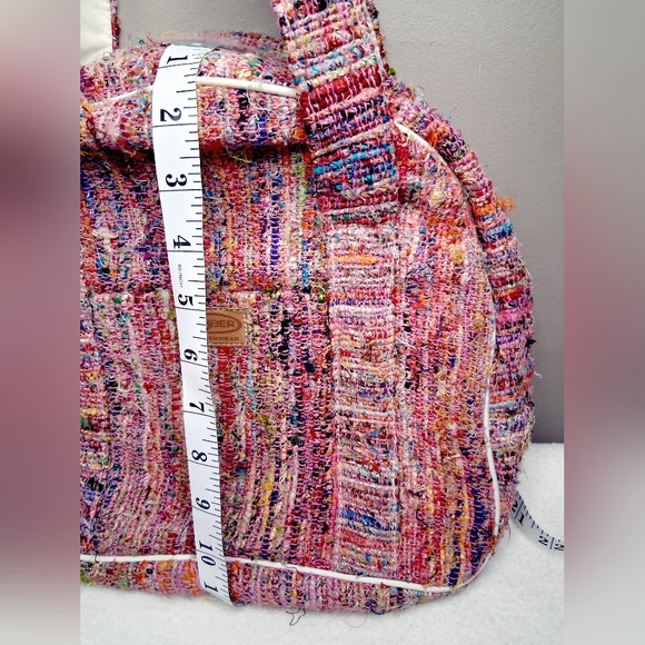 KYBER Cotton And Silk Multicolor Pink Tweed Tote Bag with Top Handles - Picture 2 of 10